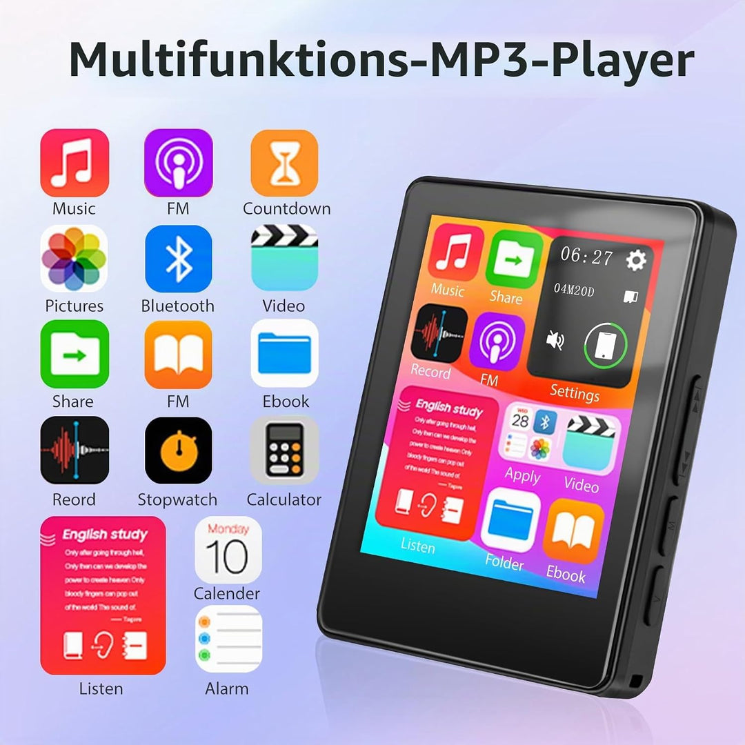 Taichaeu 64GB MP3 Player mit Bluetooth - 2.4 in Full Touch Screen, FM Radio, Recorder, HiFi Sound, O