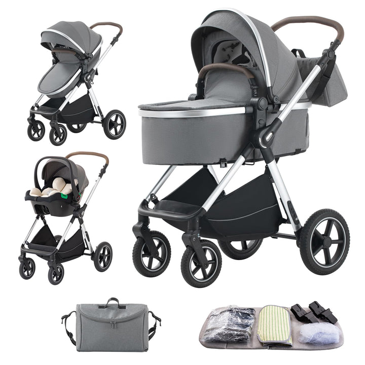 BEBBY Kinderwagen, Standard-Kinderwagen, Kinderwagen 3 in 1,Kinderwagen mit Faltbarem Tragbarem für