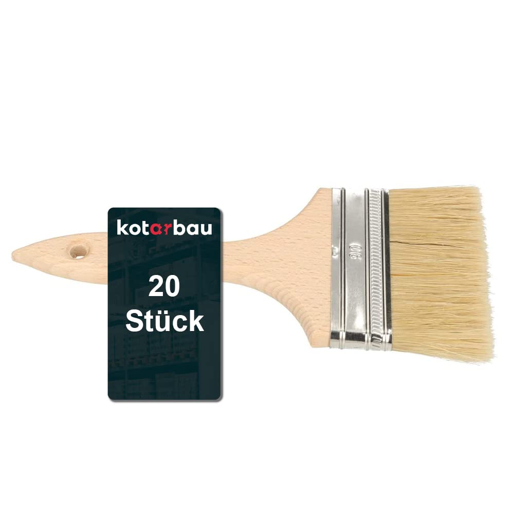 KOTARBAU® 20er Set Farbpinsel Mit Holzgriff Alle 90 mm Flachpinsel Beizen Lasur Farben Malerpinsel S