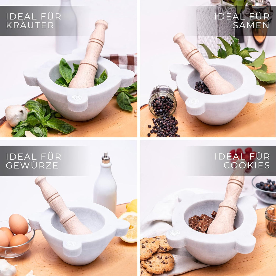 Mörser Aus Marmor Weiss Carrara Marmor Mit Stössel Bembo – Mörser Für Pesto Und Gewürze – Made in It