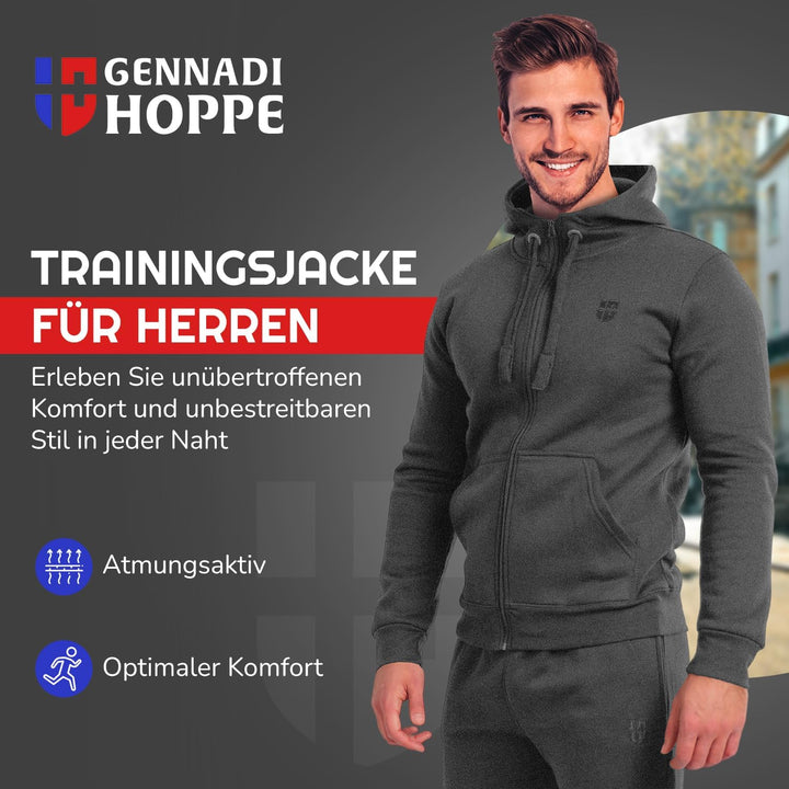 Gennadi Hoppe Herren Sweatjacke Kapuzenjacke mit Baumwolle Sport &amp; Freizeitjacke M Dunkelgrau, M Dun