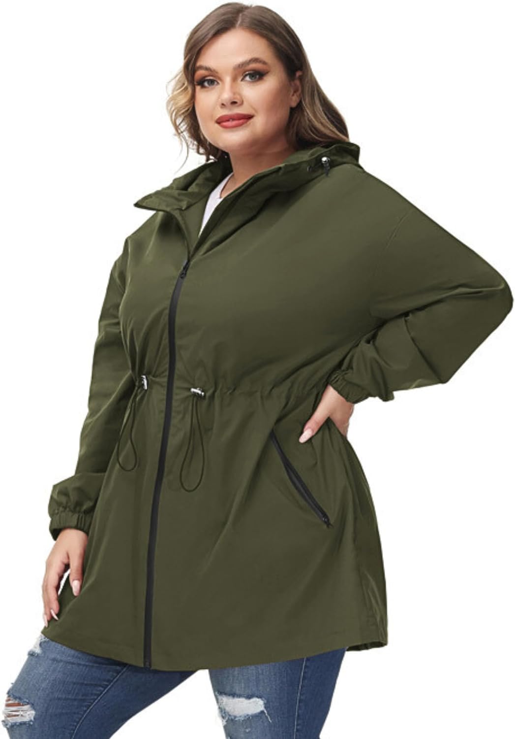 Hanna Nikole Damen Grosse Grösse Regenjacke Leicht Wasserdicht Regenmantel mit Kapuze Windbreaker Sp