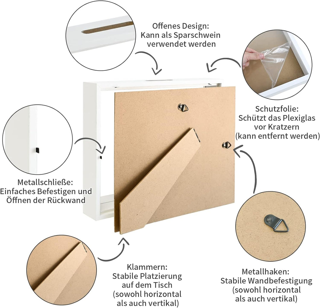 Ulikey 8 in 1 3D Bilderrahmen zum Befüllen, Spardose Personalisiert, Tiefer Rahmen mit Licht und Ple
