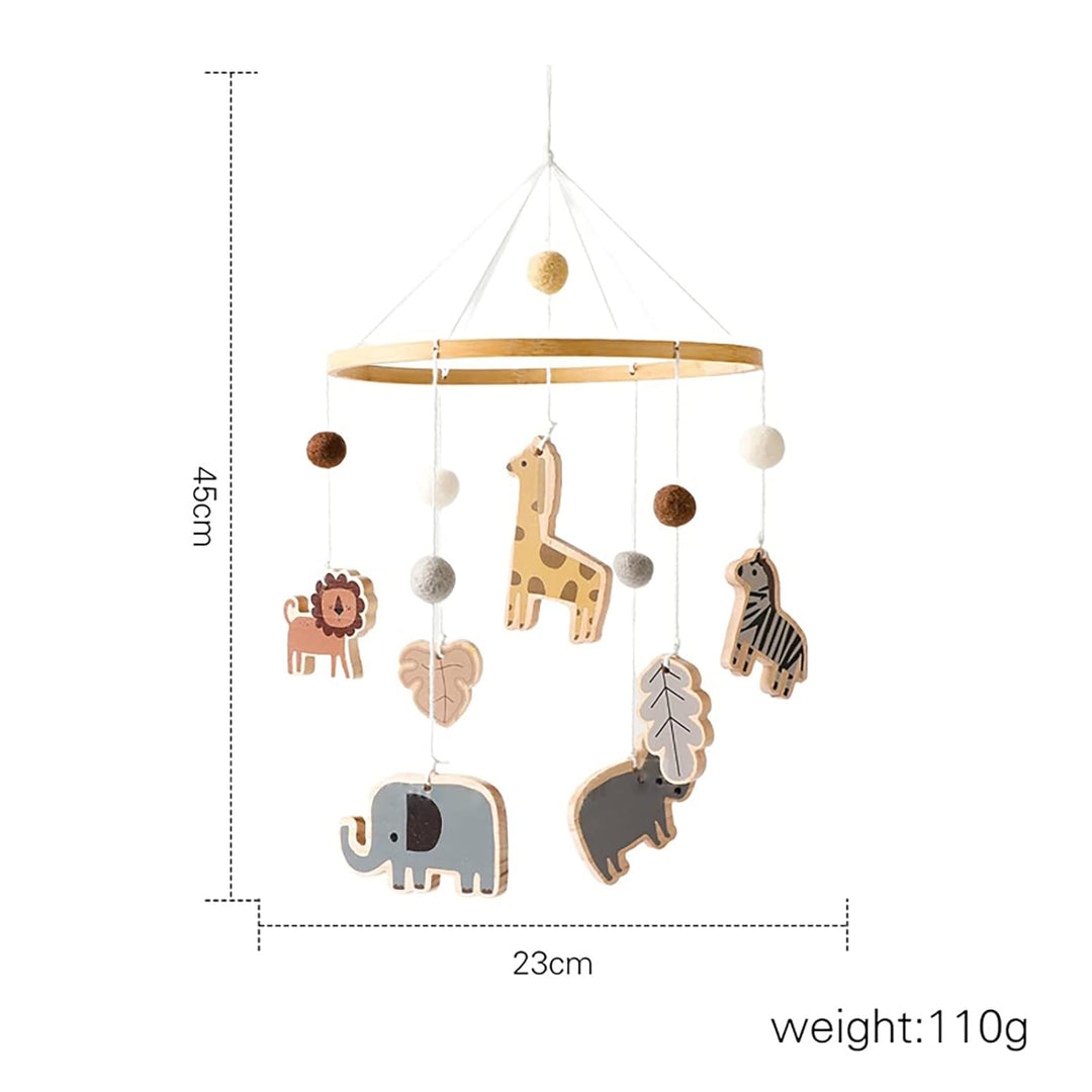 Baby Mobile Baby Windspiele, Babybett Mobile Holz mit Filzbällen Giraffe Löwe Tiere, Hängende Bettgl