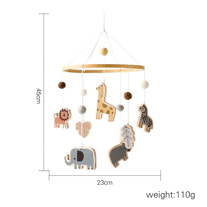 Baby Mobile Baby Windspiele, Babybett Mobile Holz mit Filzbällen Giraffe Löwe Tiere, Hängende Bettgl