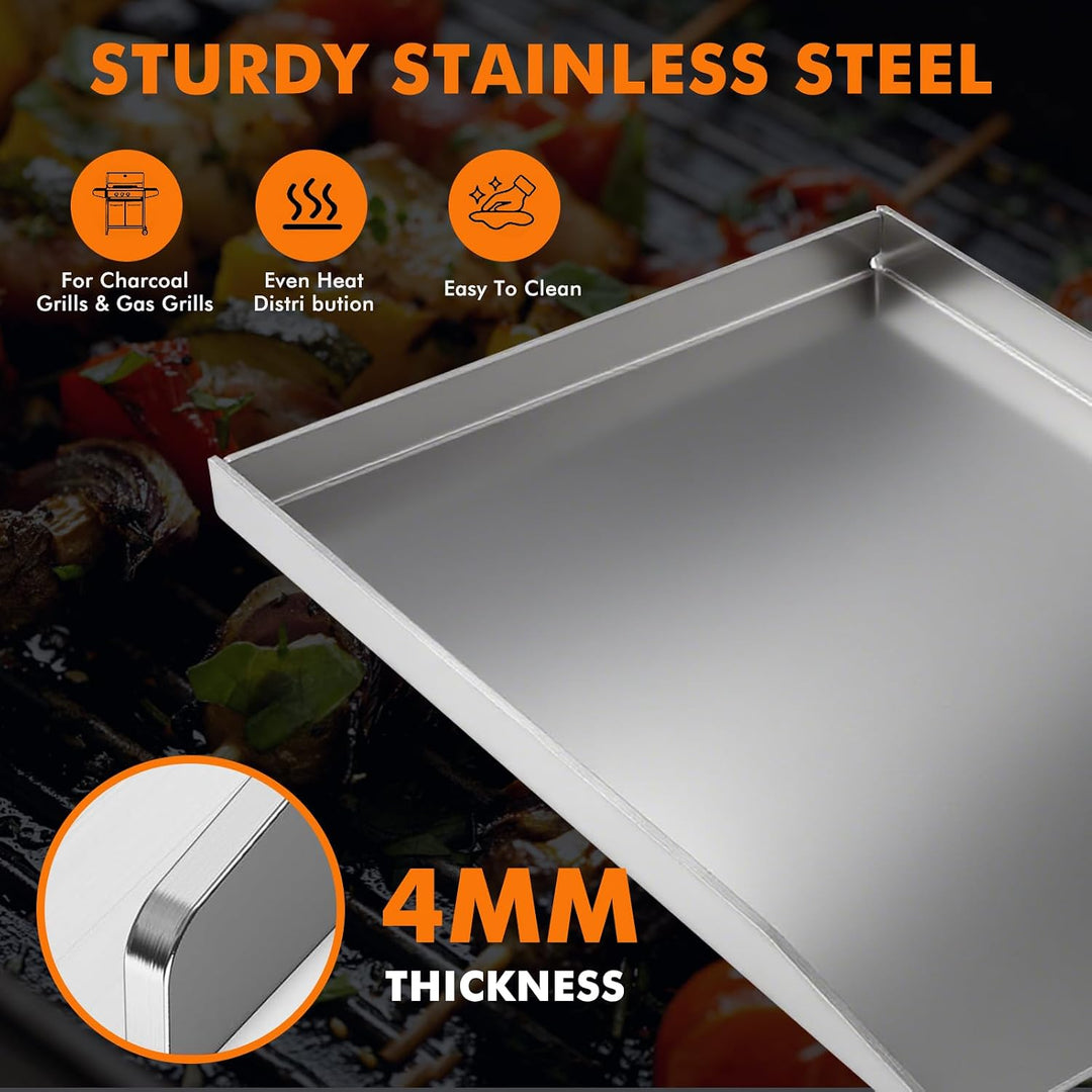 Grillplatte Plancha Geschenke für Männer Frauen 40 x 30cm, mit 2 Grillspachtel Set, BBQ Grillplatte
