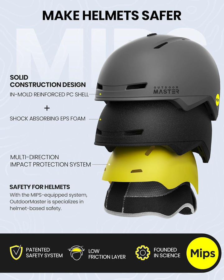 OutdoorMaster MIPS Skihelm, Snowboardhelm für Herren und Damen, Snowboard Helm mit Ventilationssyste