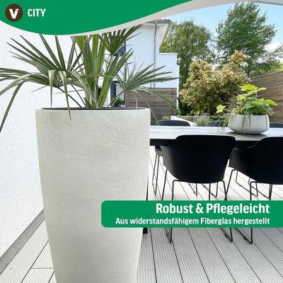 VIVANNO Pflanzkübel Pflanzgefäss Blumenkübel Fiberglas City Beige - 80x37 80x37 cm Beige Geriffelt,