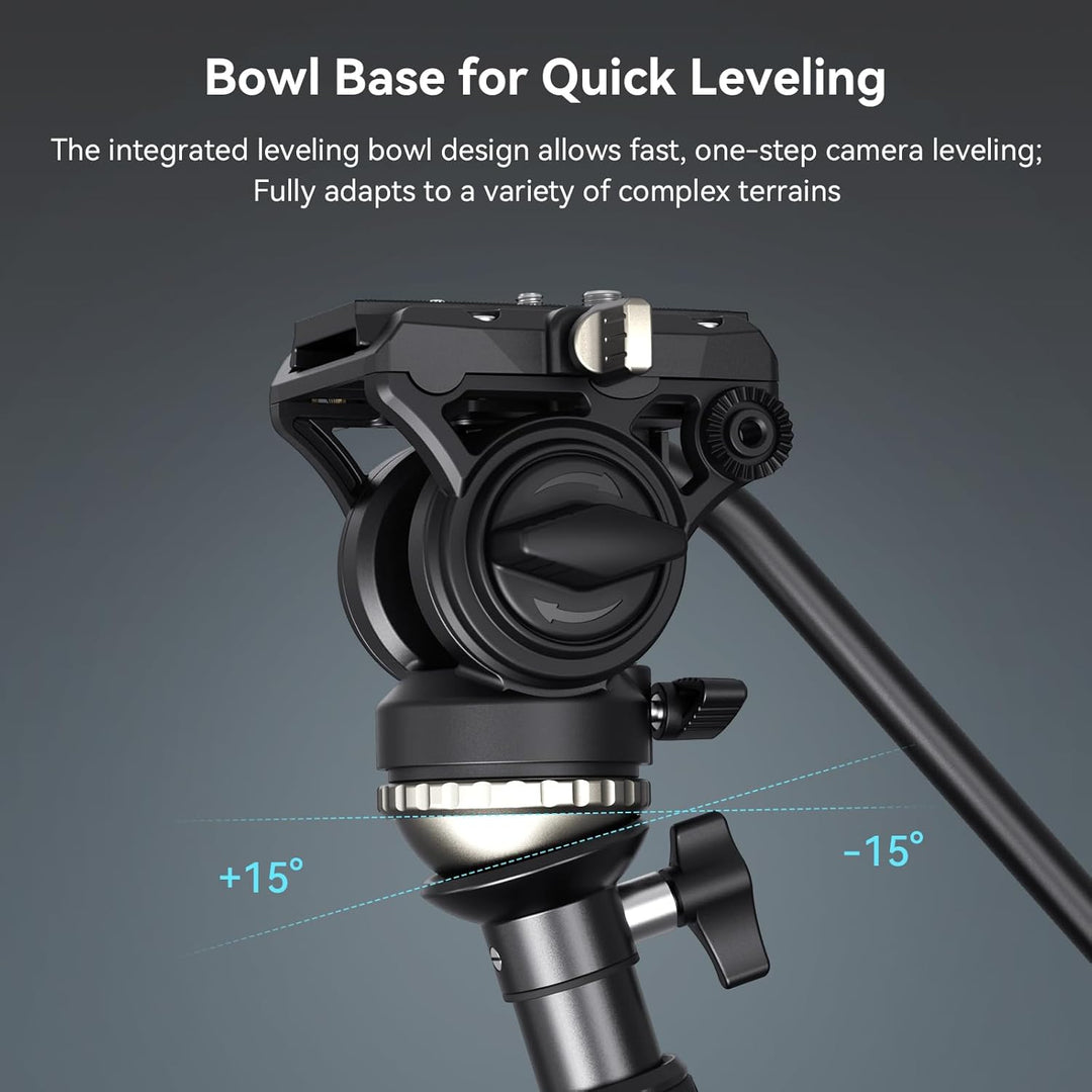 SMALLRIG Videostativ 75" Videokamerastativ Einbeinstativ mit +/-15° Nivellierbasis-Fluidkopf, profes