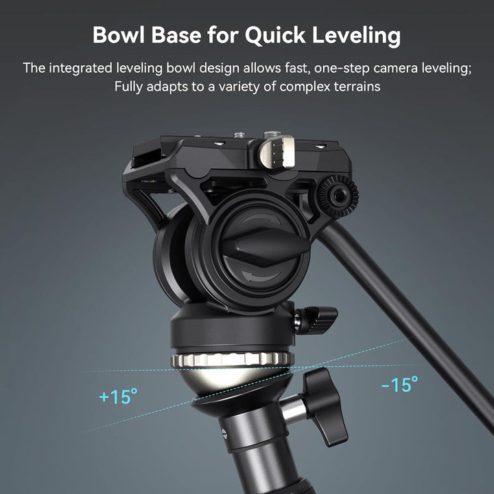 SMALLRIG Videostativ 75" Videokamerastativ Einbeinstativ mit +/-15° Nivellierbasis-Fluidkopf, profes