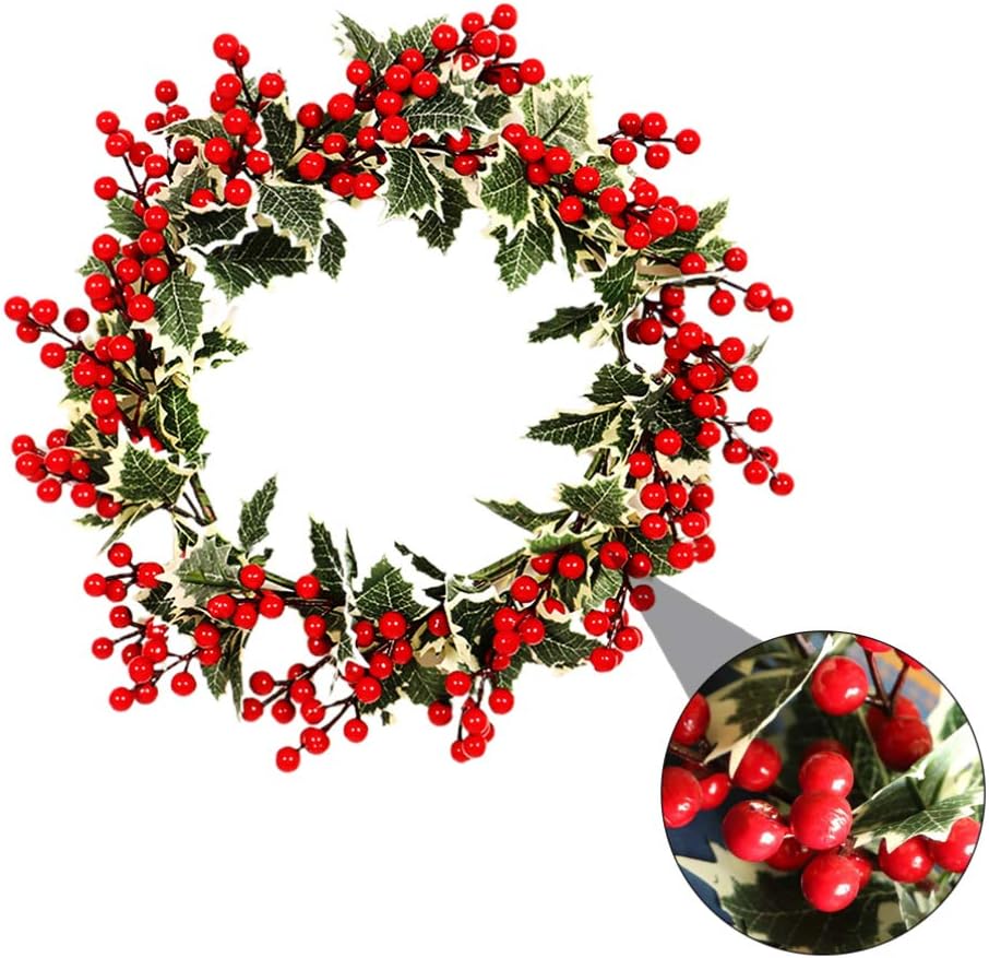 BESPORTBLE Weihnachtskranz Rote Beere künstliche Beere Holly Berry grüne Blätter Türkranz Wandkranz