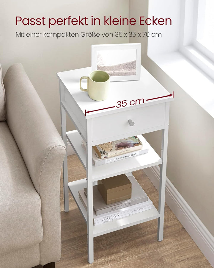 VASAGLE Nachttisch, Beistelltisch, hoch, mit Einer Schublade und 2 offenen Fächern, 1 verstellbare A