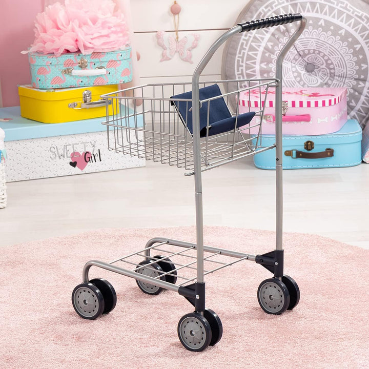 Bayer Design 75001AA Einkaufswagen Supermarkt Kinder, Silber, aus Metall, integrierter Sitz, Doppelr