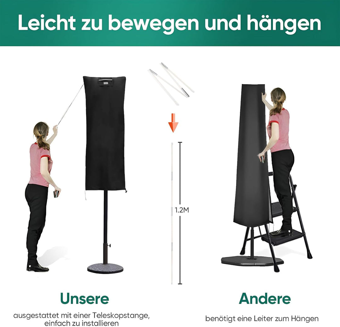 Sekey Schutzhülle für DoppelSonnenschirm, Abdeckhauben für Sonnenschirm 160cm x 62cm Schwarz, 160cm