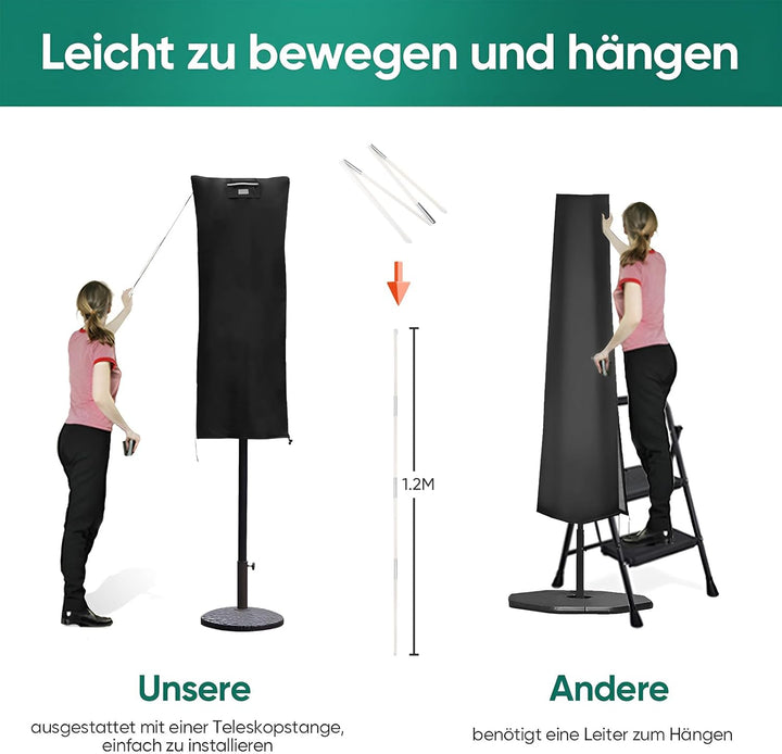Sekey Schutzhülle für DoppelSonnenschirm, Abdeckhauben für Sonnenschirm 160cm x 62cm Schwarz, 160cm