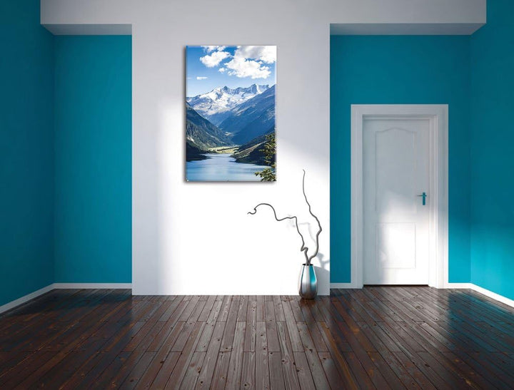 Pixxprint See an Bergen, Format: 100x70 auf Leinwand, XXL riesige Bilder fertig gerahmt mit Keilrahm