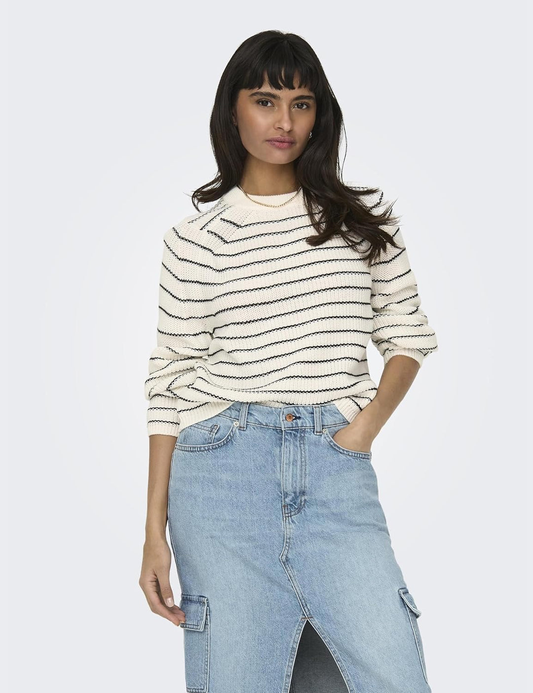ONLY Female Strickpullover Normal geschnitten Rundhals Voluminöser Armschnitt Pullover M Jet Stream/