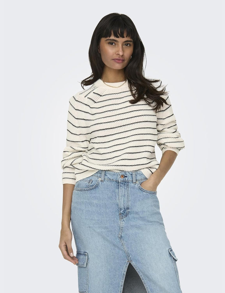 ONLY Female Strickpullover Normal geschnitten Rundhals Voluminöser Armschnitt Pullover M Jet Stream/