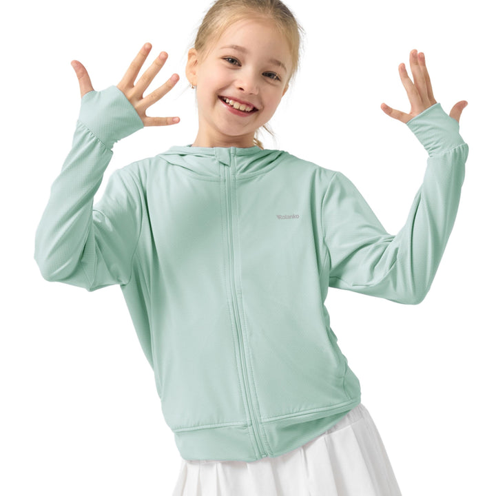 Rolanko Mädchen Sommerjacke mit Daumenlöchern Langarm Sonnenschutz Schnell Trocknend Reissverschluss