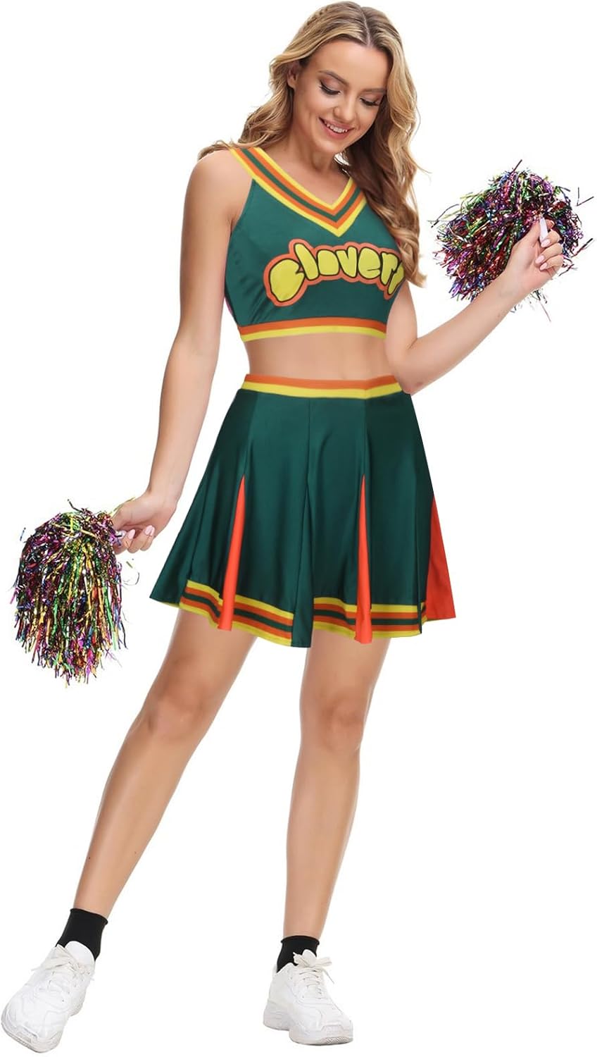Cheerleader Uniform Grün Oberteil Minirock Cheerleading Kostüm Cheer Captain Film Cosplay Outfit für
