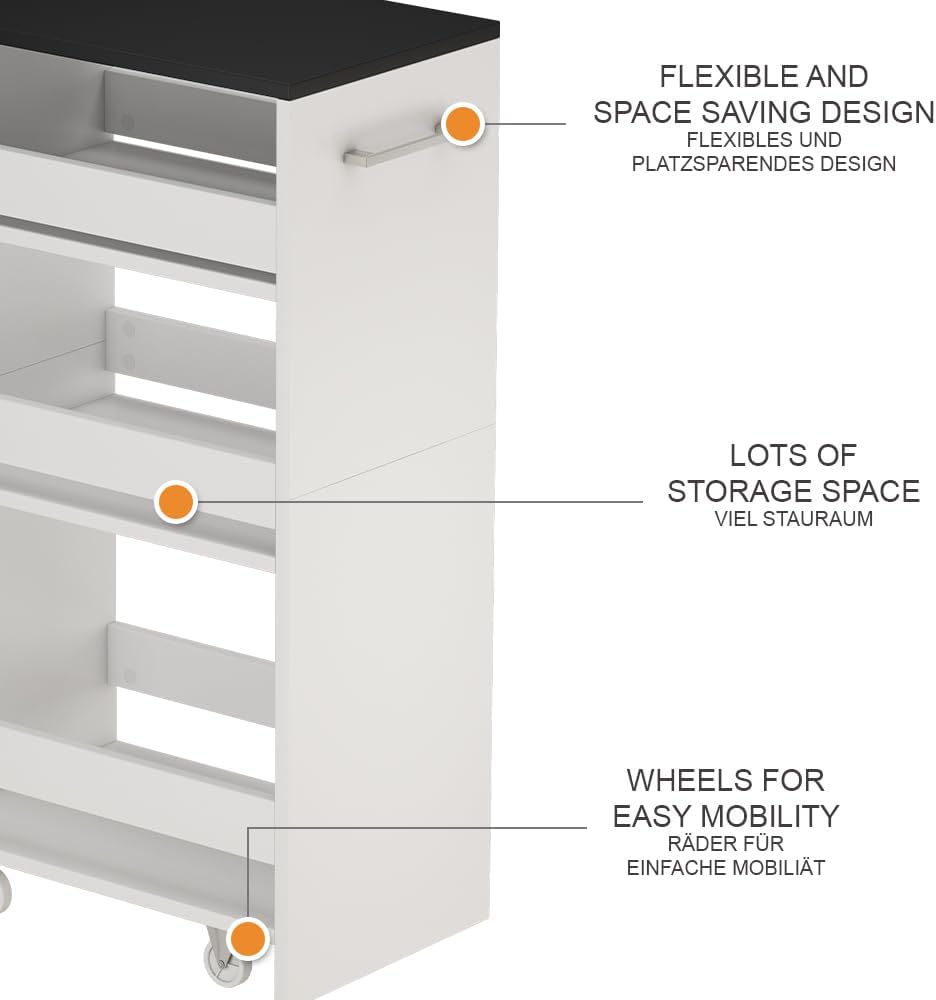 Vicco Rollregal Rivo, rollbare Küchen-Minibar, Weiss/Anthrazit, 30 x 84.8 cm Weiss/Anthrazit 30 cm,