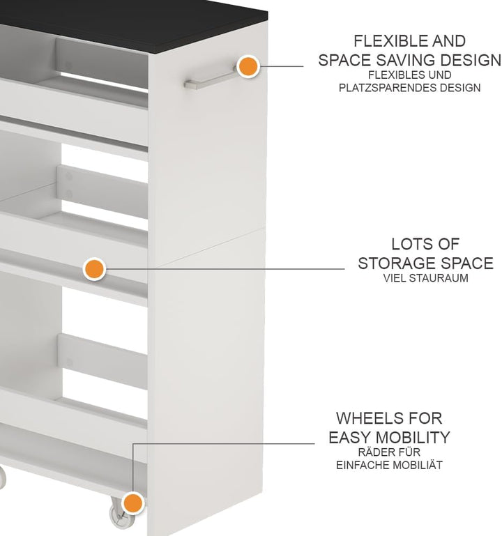 Vicco Rollregal Rivo, rollbare Küchen-Minibar, Weiss/Anthrazit, 30 x 84.8 cm Weiss/Anthrazit 30 cm,