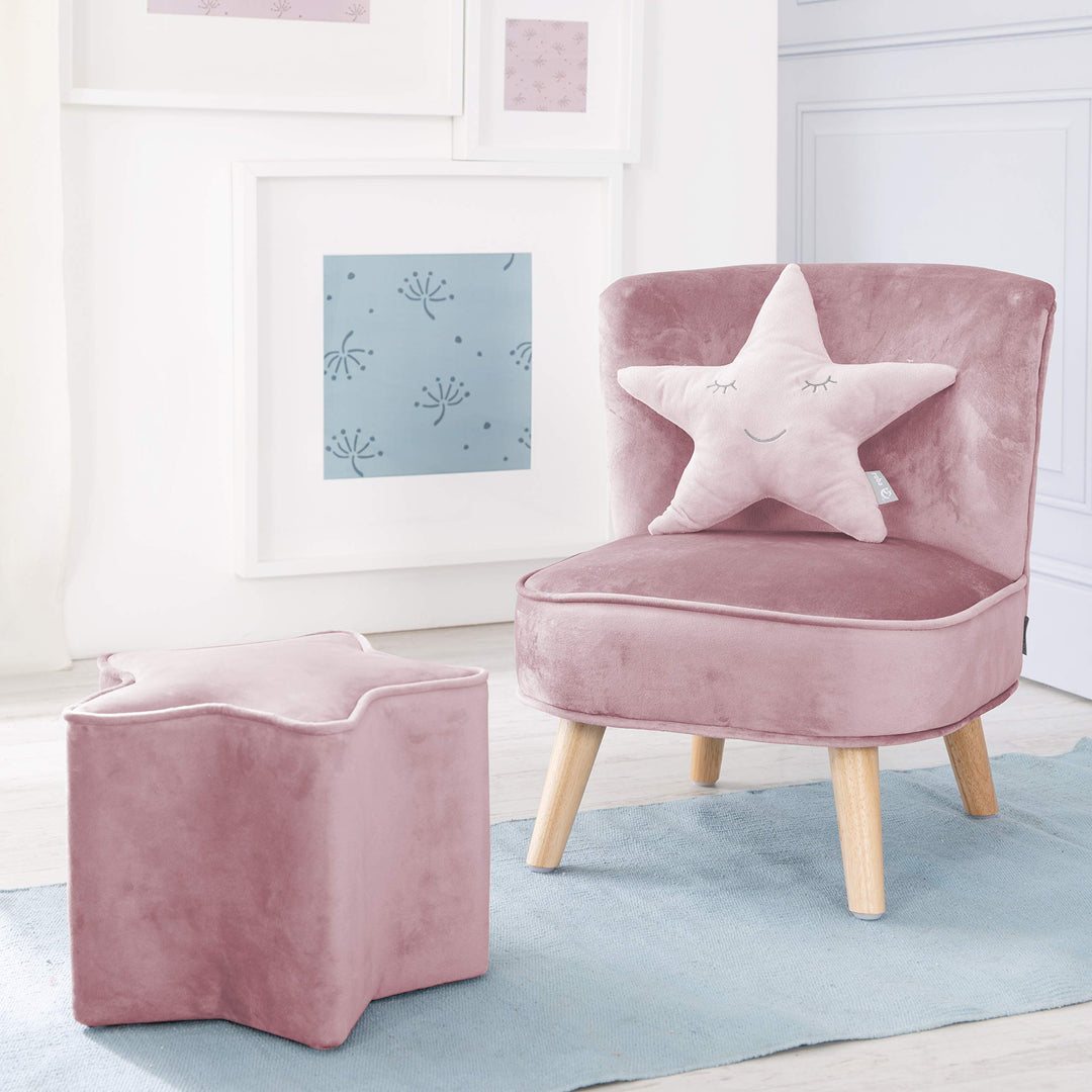 roba „Lil Sofa” Set 3-teilig enthält Kindersessel, Kinderhocker in Sternform, Dekokissen Stern rosa/