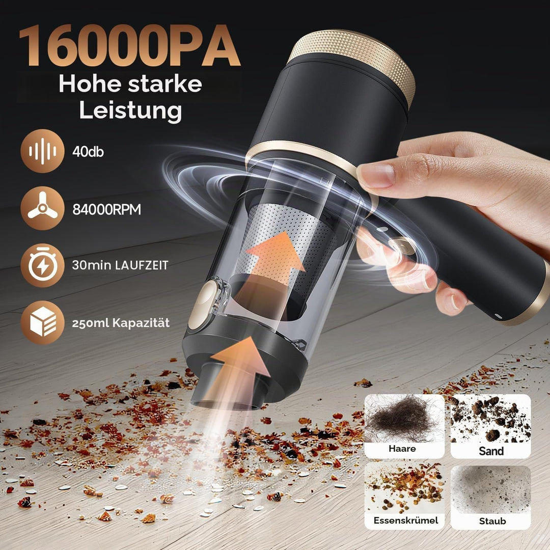 Handstaubsauger Starke Saugleistung, 16000Pa 7 in 1 Akku Staubsauger Auto, mit Bürstenloser, Mini Au