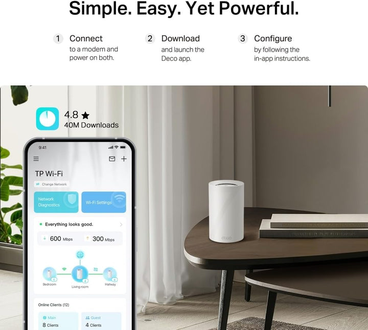 TP-Link Deco BE68(1-Pack) Wi-Fi 7 Mesh WLAN BE14000 Tri-Band, 8 Streams, MLO, 1×10G Ports + 1×2,5G P