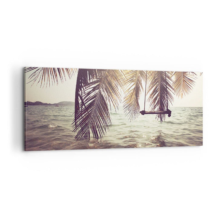 Wandbilder Dekoration Wohnzimmer Meer Palme Wasser Panorama Bilder auf Leinwand 120x50cm Leinwandbil