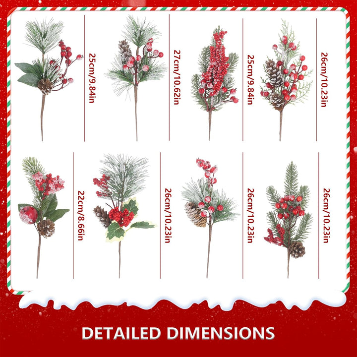 8 Piece Artificial Christmas Branches for Decoration, 21 cm Red Berry Branches Christmas BerryBranch