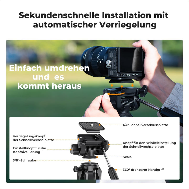 K&F CONCEPT Kamerastativ S255A3+BV01,Leichtes Stativ mit Tasche,190cm Handystativ,Tripod für Canon N