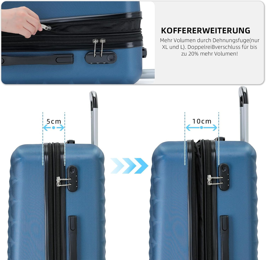 BEIBYE Zwillingsrollen 2066 Hartschale Trolley Koffer Reisekoffer Gepäck M-L-XL-Set (Blau, XL) Blau