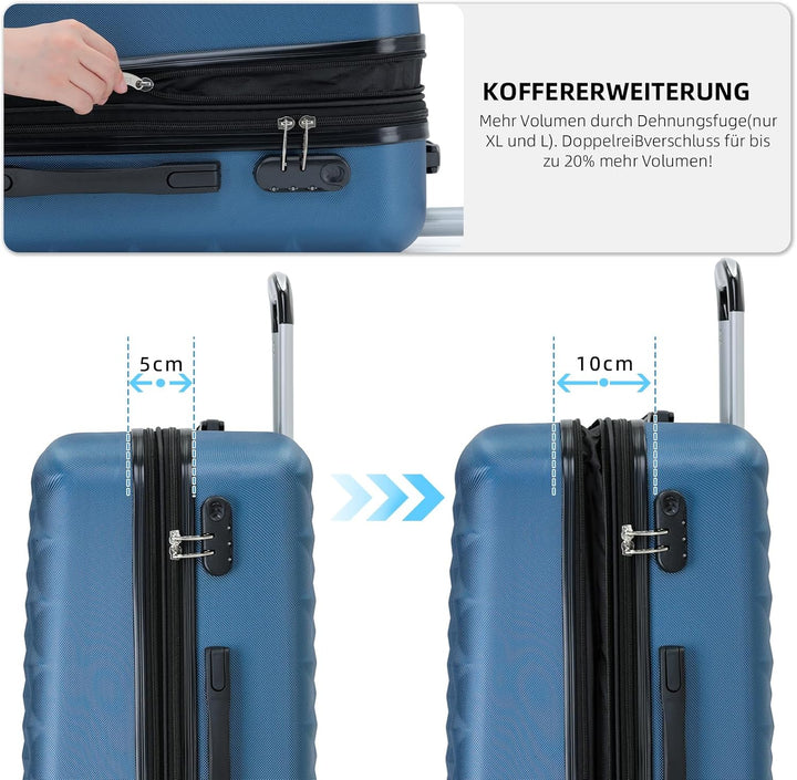 BEIBYE Zwillingsrollen 2066 Hartschale Trolley Koffer Reisekoffer Gepäck M-L-XL-Set (Blau, XL) Blau