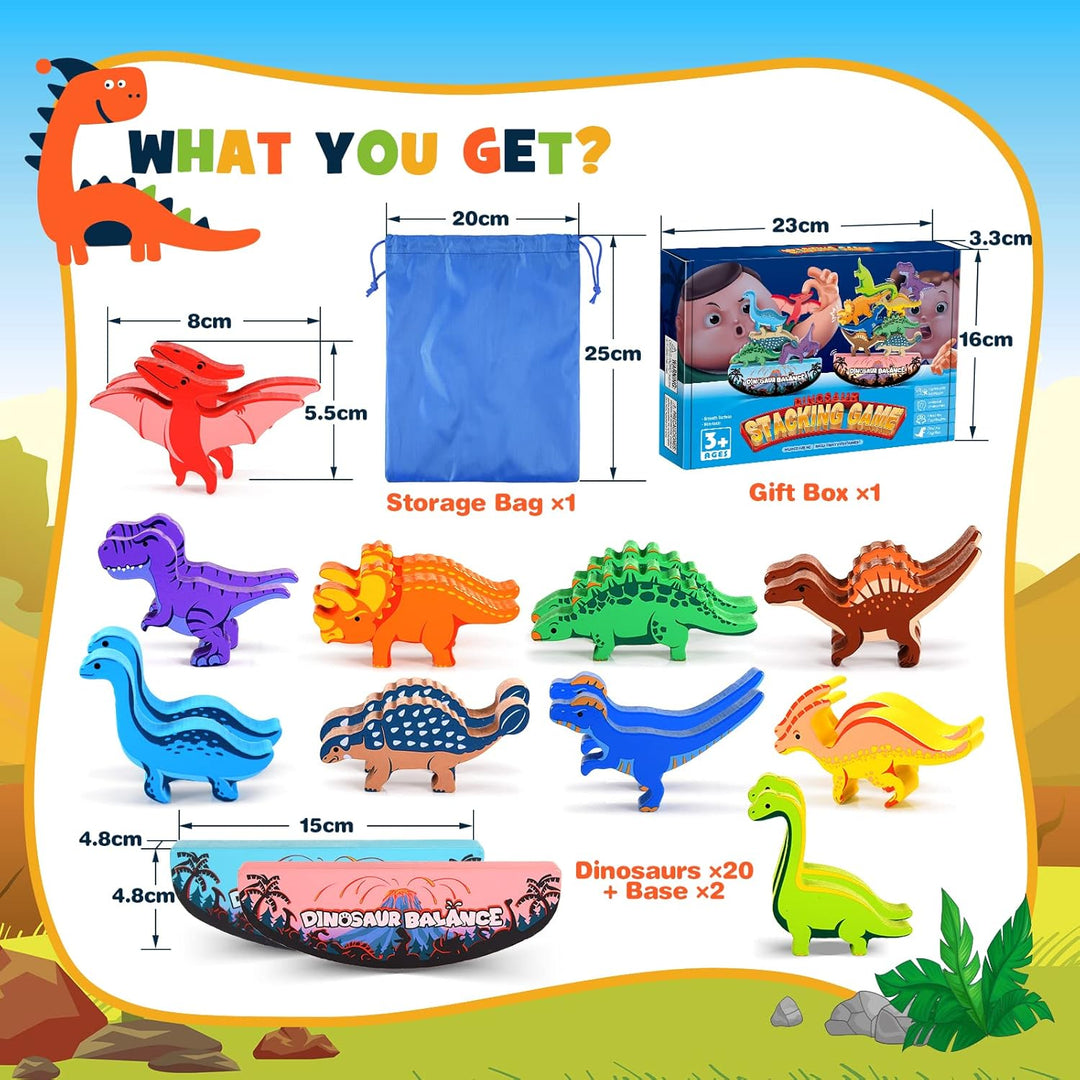 DejaNard Dinosaurier-Stapelspielzeug aus Holz, Montessori Spielzeug & Weihnachts-Geschenke für Kinde