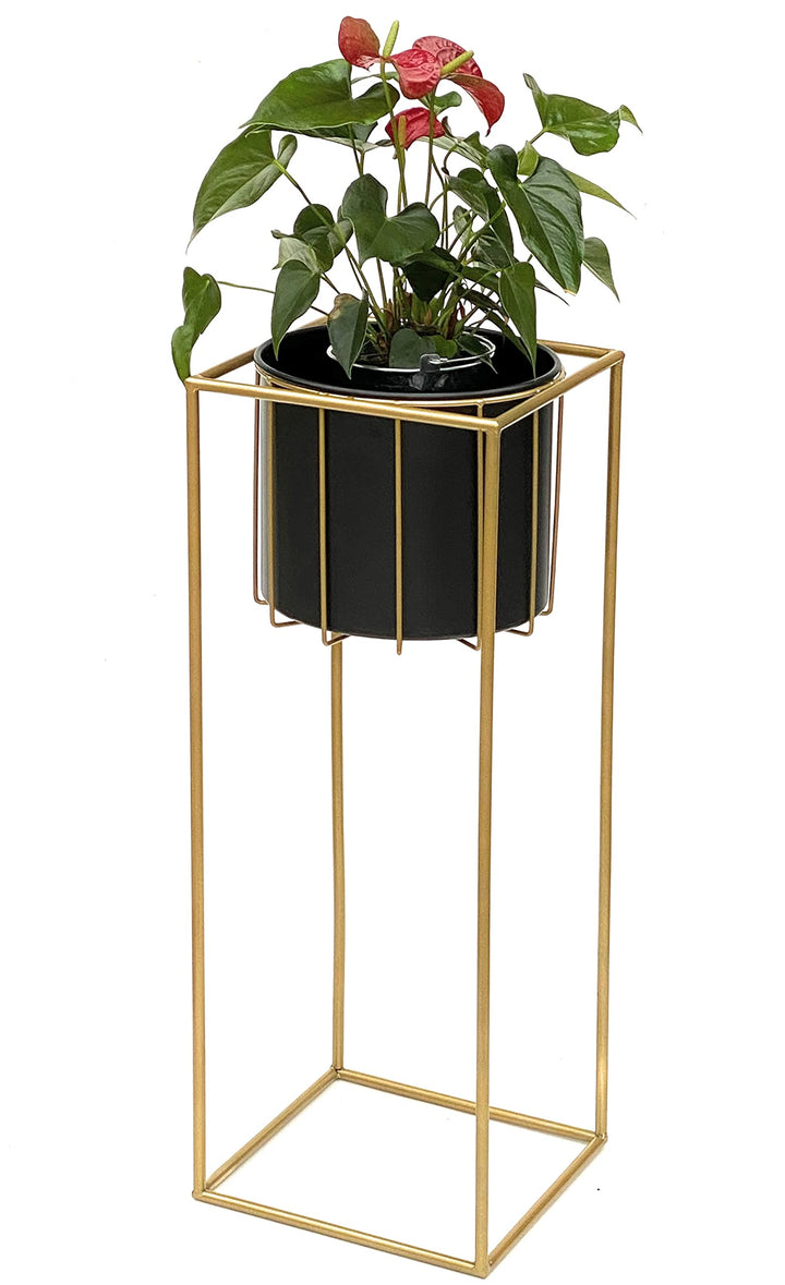 DanDiBo Blumenhocker mit Topf Metall Gold Schwarz Eckig L 70 cm Blumenständer 96035 Blumensäule Mode