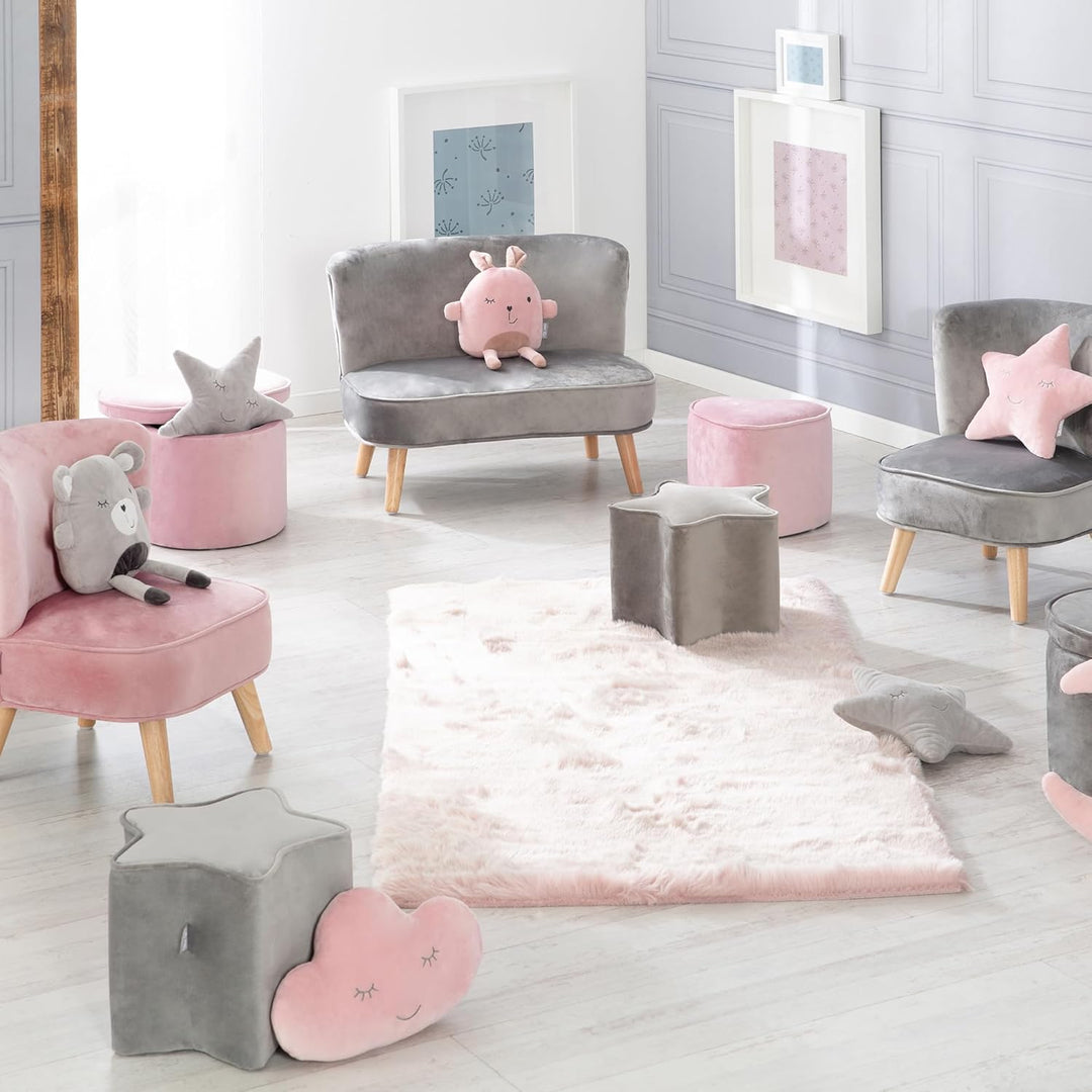 roba Kinderhocker Lil Sofa in Sternform - Bequemer Hocker in grauem Samtstoff - Polstermöbel Pouf fü