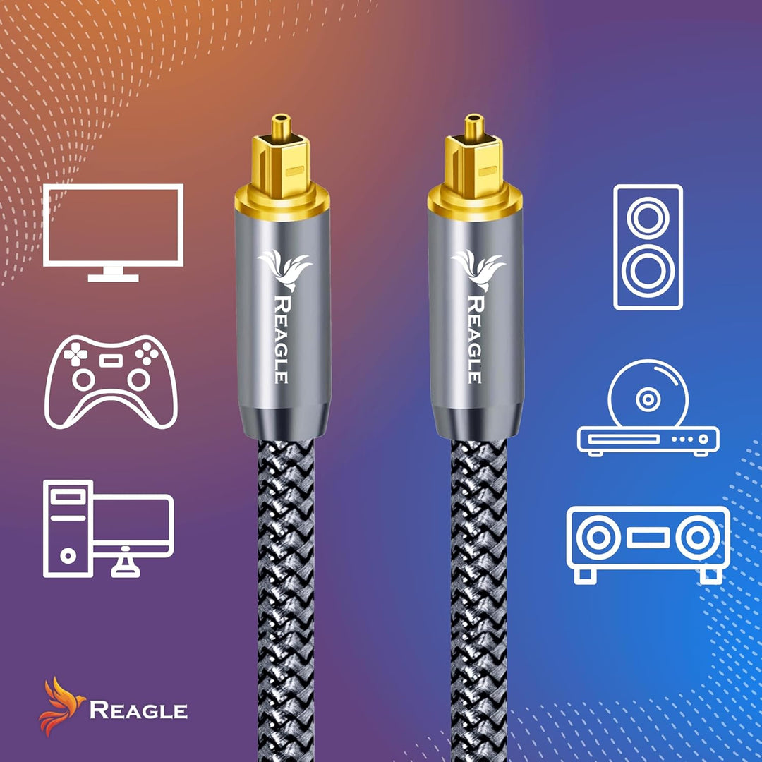 Reagle OPTISCHES KABEL TOSLINK HQ SPDIF digitales Audio Kabel Glasfaserkabel, Kabel für Soundbar, Fe
