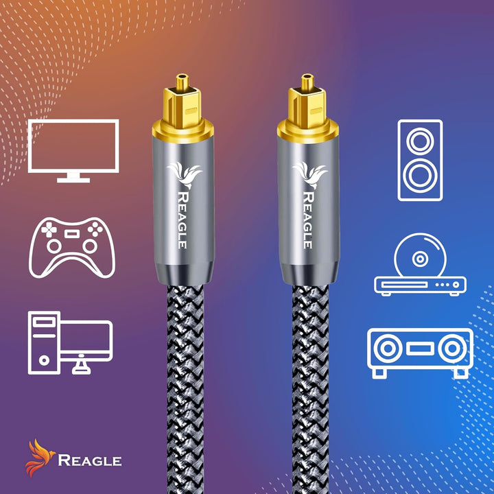 Reagle OPTISCHES KABEL TOSLINK HQ SPDIF digitales Audio Kabel Glasfaserkabel, Kabel für Soundbar, Fe