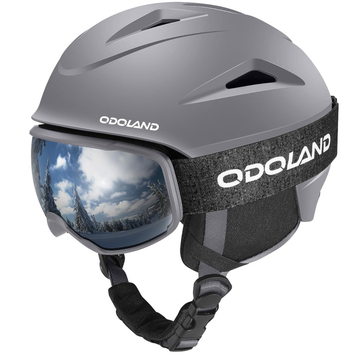 Odoland Skihelm mit Skibrille für Skifahren und Snowboard, Einstellbare Grössenverstellbar, mit Ohre