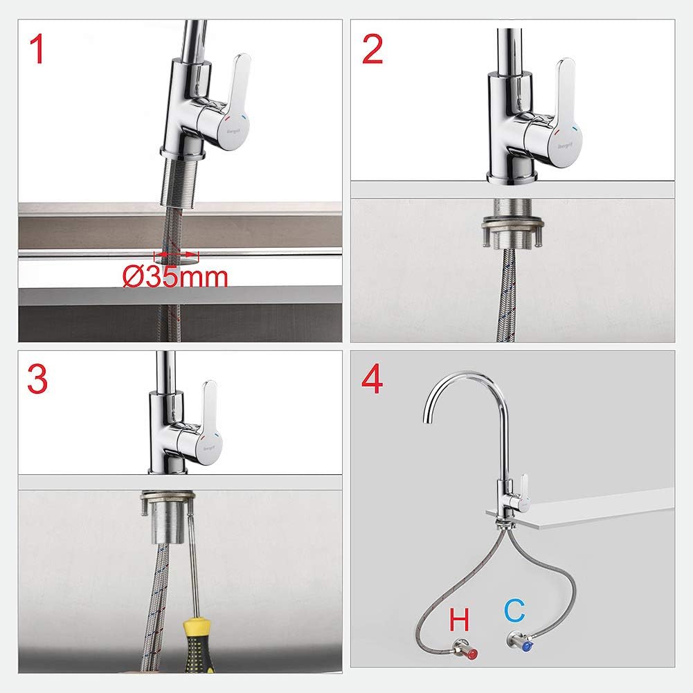 Ibergrif, M14022 Einhebel Küchenarmatur, Hoch Wasserhahn für Bad mit Auslauf Höhe 271 mm, Chrom Klas
