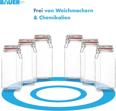 Flaschenbauer- 3 Drahtbügelgläser 2590ml verwendbar als Einmachglas und Fermentierglas, zu Aufbewahr