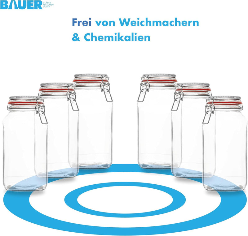 Flaschenbauer- 3 Drahtbügelgläser 2590ml verwendbar als Einmachglas und Fermentierglas, zu Aufbewahr