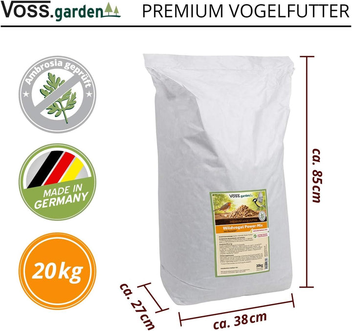 VOSS.garden Wildvogel Power-Mix 20kg Premium Vogelfutter Wildvogelfutter für Vogelhaus, Futterstatio