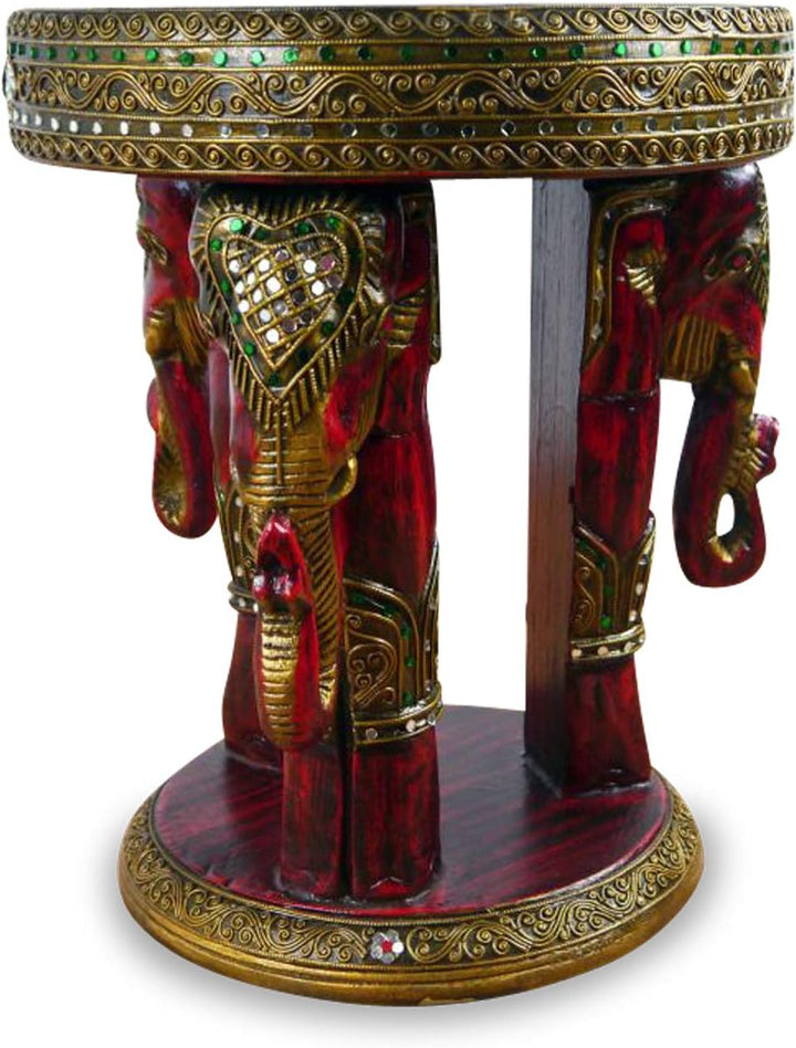 livasia Massivholzhocker Elefantenhocker Beistelltisch (Handarbeit) Glasmosaikverzierung Podest Blum