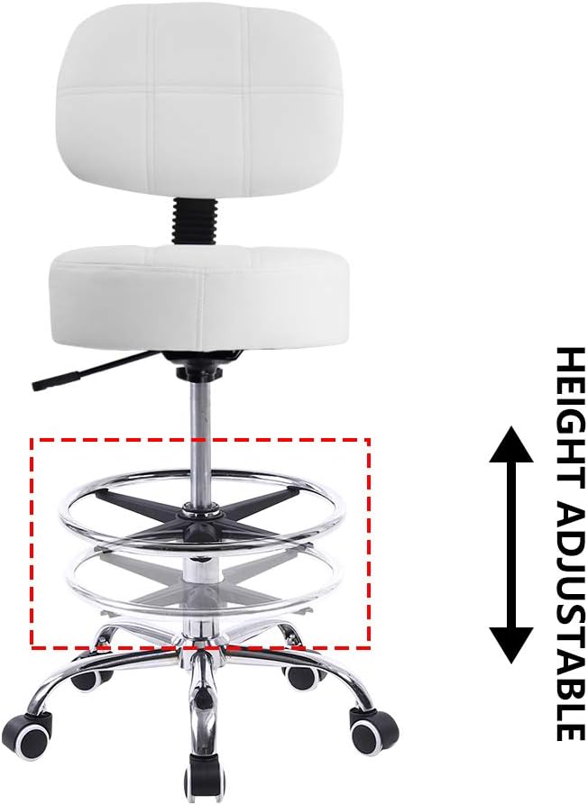 KKTONER Rollhocker Arbeitshocker mit Rückenlehne Höhenverstellbarer 53-68cm Salon Hocker PU Leder We