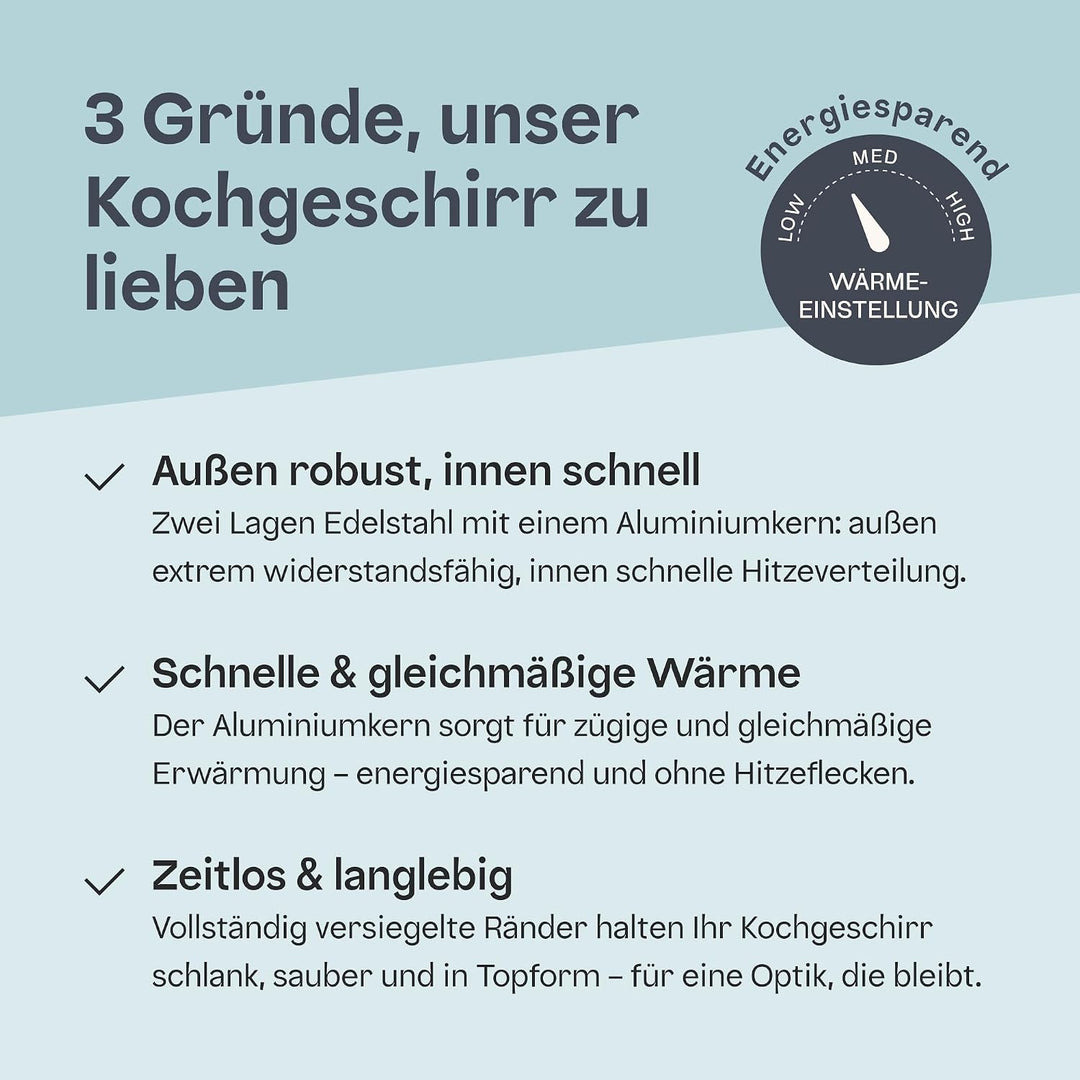 BergHOFF Home Kochtopf klein (16cm) – Stielkasserolle - Edelstahl Topf mit Deckel - Kochtopf für all