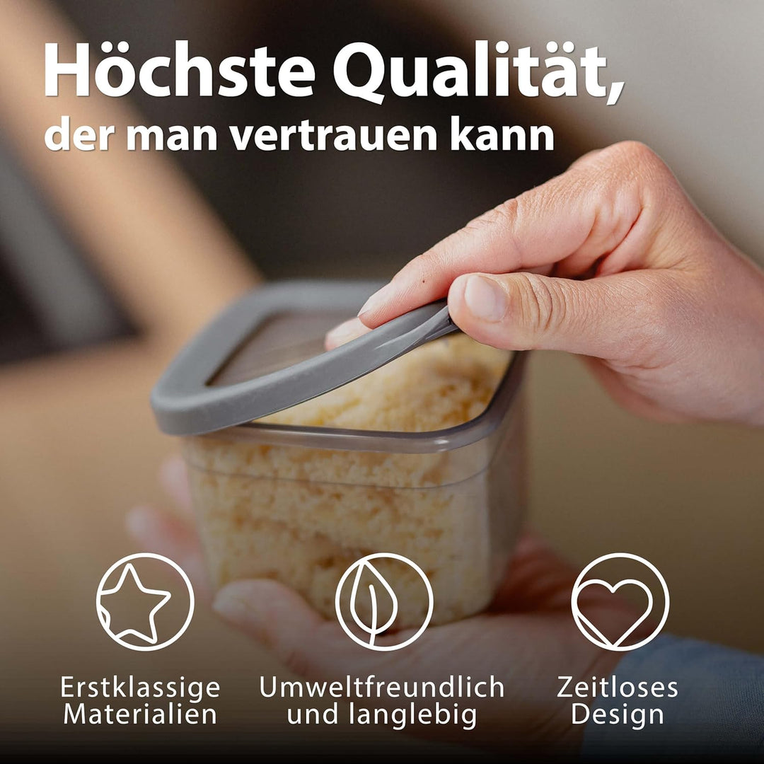 QOONA Luftdichte Vorratsdosen mit Deckel [1500ml - 6er-Set] Anthrazit - Stapelbar &amp; platzsparend für