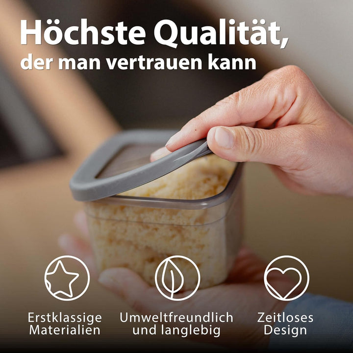 QOONA Luftdichte Vorratsdosen mit Deckel [1500ml - 6er-Set] Anthrazit - Stapelbar &amp; platzsparend für