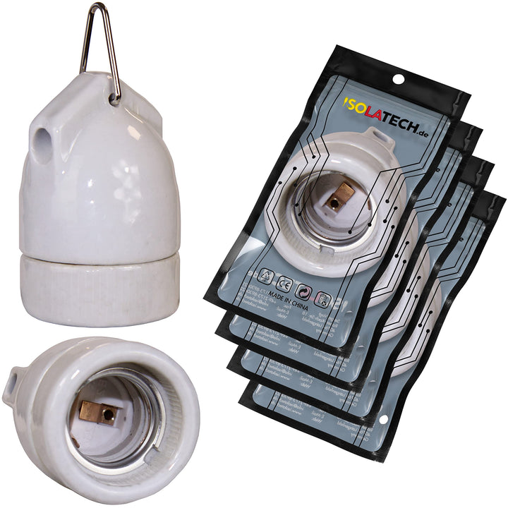 ISOLATECH 4Stk E27 Keramik Hängefassung mit Metallöse LED Energiesparlampen (max.250V/4A) Leuchtmitt